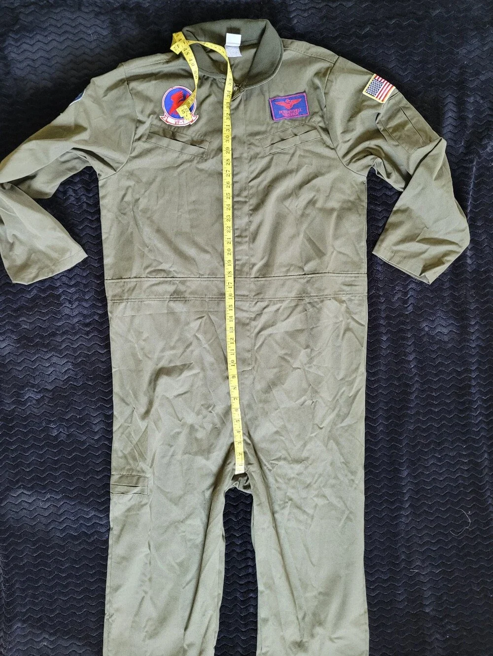 Top Gun Flight Suit Costume - Olive Green Jumpsuit - Picture 10 of 16